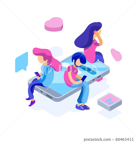 Online chatting. Virtual datting meeting social messangers mobile lifestyle business web technology people chat isometric 88463411