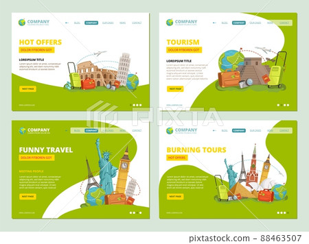 Travel landing pages. Historical landmarks points of interests for travellers website business template app layout Travel landing pages. Historical landmarks points of interests for travellers website business template app layout 88463507