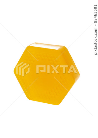Cosmetic soap with honey ingredient in container isolated on white 88463591