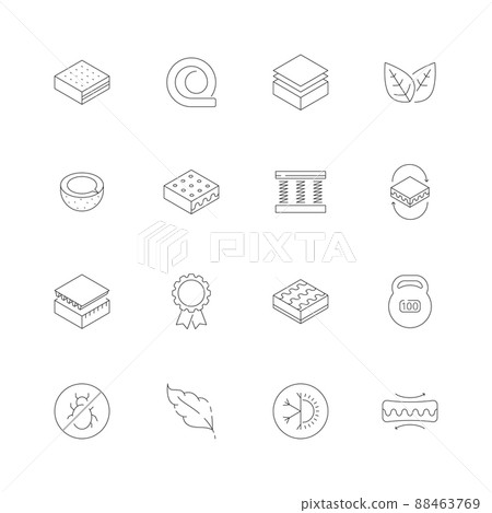 Mattress icons. Orthopedic memory foam healthcare bed air dusting latex night furniture icons 88463769
