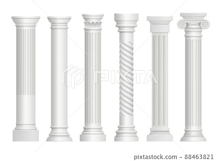 Antique pillars. Greek historical rome classic columns realistic illustrations Antique pillars. Greek historical rome classic columns realistic illustrations 88463821
