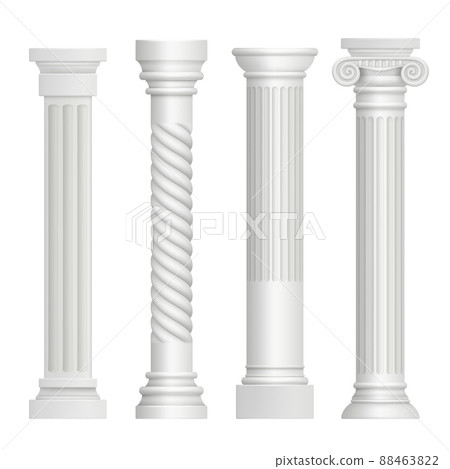 Antique column. Historical greek pillars ancient building architecture art sculpture realistic pictures Antique column. Historical greek pillars ancient building architecture art sculpture realistic pictures 88463822