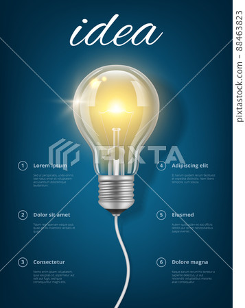 Bulb idea. Creative business concept with picture of light glass bulb thinking educational placard Bulb idea. Creative business concept with picture of light glass bulb thinking educational placard 88463823