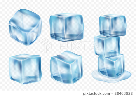 Ice cubes. Freeze water with light reflection and splashes realistic ice template Ice cubes. Freeze water with light reflection and splashes realistic ice template 88463828