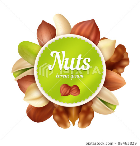 Nuts background. Healthy food snacks and peanuts collection with place for your text design template Nuts background. Healthy food snacks and peanuts collection with place for your text design template 88463829