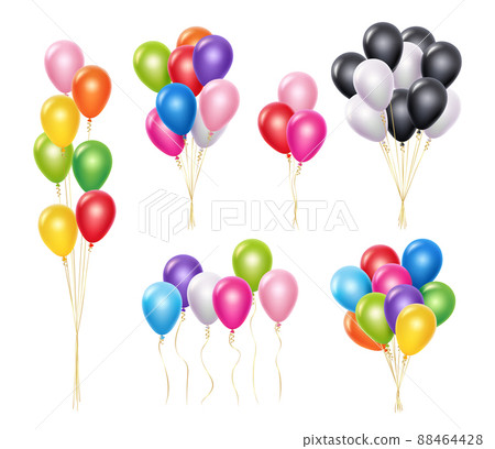 balloons. Realistic mockup 3d flying helium party decoration balloons collection 88464428