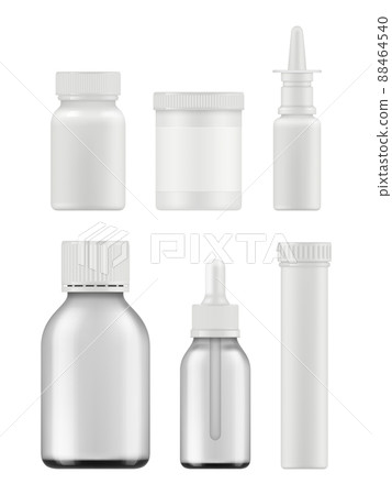 Medicine bottles mockup. Realistic pharmaceutical packages supplement box blank template 88464540