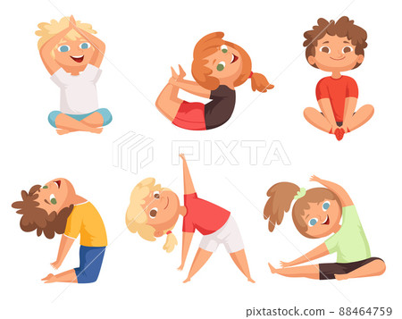Yoga kids. Children making different yoga exercises young gymnastics characters Yoga kids. Children making different yoga exercises young gymnastics characters 88464759