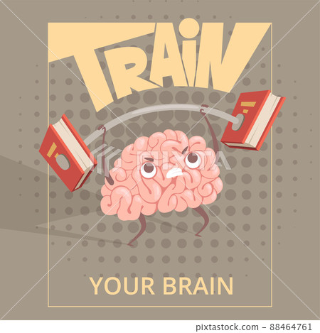 Sport brain poster. Cartoon mind making exercises power training placard Sport brain poster. Cartoon mind making exercises power training placard 88464761