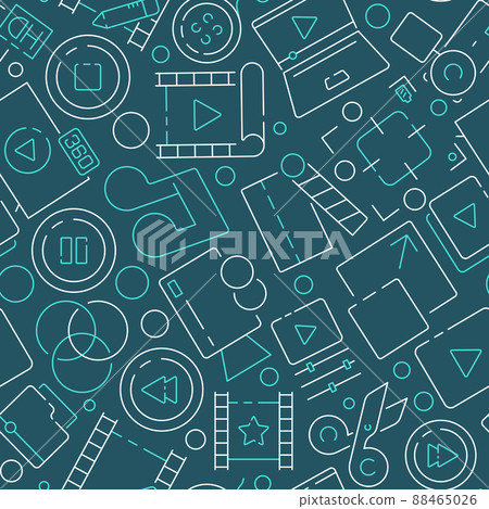 Movie pattern. Editing film production cinema symbols entertainment industry tv show studio multimedia items seamless background Movie pattern. Editing film production cinema symbols entertainment industry tv show studio multimedia items seamless background 88465026