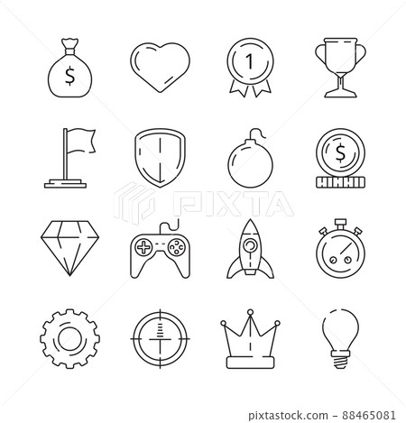 Gamification icon. Business rules achievement for workers challenge motivation competitive advantage managers efficiency symbols 88465081