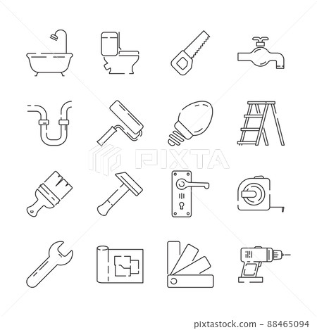 Repair icon. Support service building construction tools fast supplies linear items 88465094