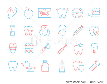 Tooth icon. Dental teeth stomatology health care thin line colored symbols 88465208