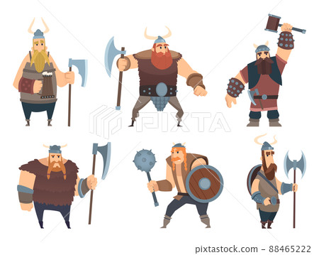 Viking characters. Medieval norwegian warriors military people cartoon mascots 88465222