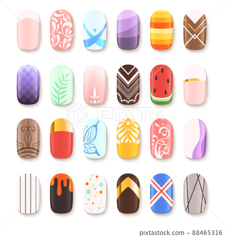 Nail art design. False fingernails manicure template Nail art design. False fingernails manicure template 88465316
