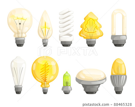 Modern bulbs collection. Idea lamp lighting cartoon pictures colorful set Modern bulbs collection. Idea lamp lighting cartoon pictures colorful set 88465328
