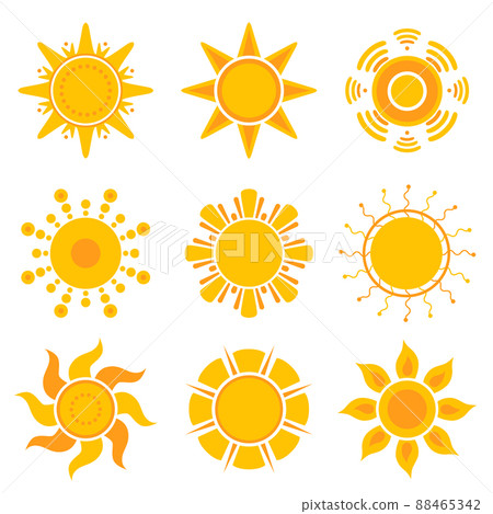Sun graphics. Summer weather sunshine symbols yellow collection Sun graphics. Summer weather sunshine symbols yellow collection 88465342