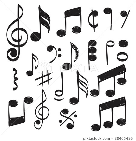 Music note. Doodles sketch musical hand drawn pictures isolated 88465456