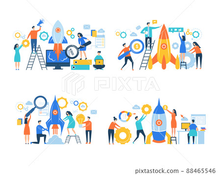 Startup business characters. Rocket launch success people making work freedom career managers office business concept 88465546