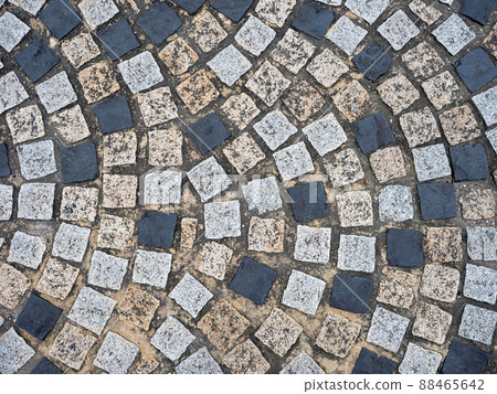 Old cobblestone road top aerial drone view Old cobblestone road top aerial drone view 88465642