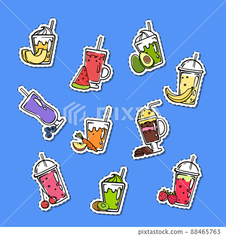 doodle smoothie stickers of set illustration 88465763