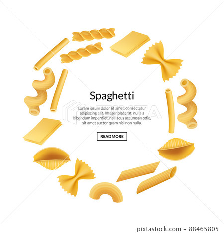 realistic pasta types with place for text illustration 88465805