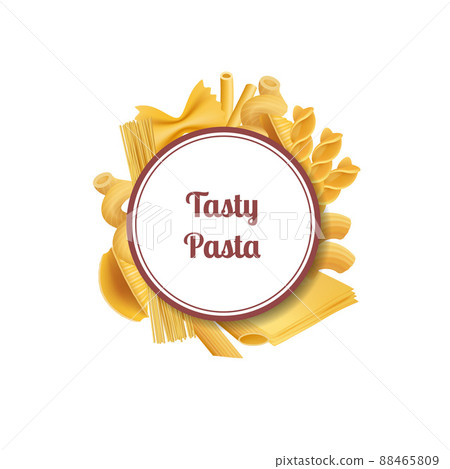 realistic pasta types with place for text illustration 88465809