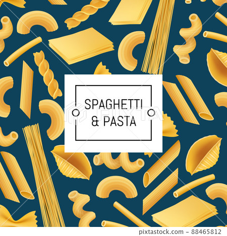 realistic pasta types illustration with pattern background realistic pasta types illustration with pattern background 88465812