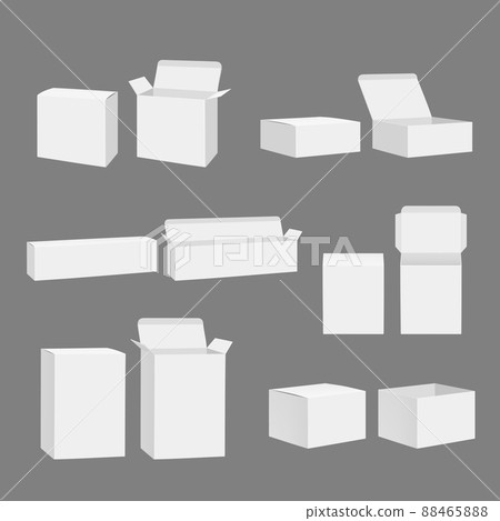 Blank boxes. Open closed cardboard white gift packages storage mockup realistic template isolated 88465888