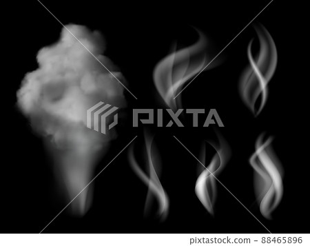 Smoke realistic. Hot steam vape on kitchen smells 3d collection isolated 88465896