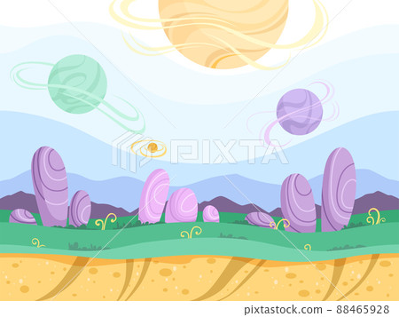 Alien seamless background. Moon surface strange futuristic fantasy planet ground explorer mountain 2d games cartoon picture 88465928