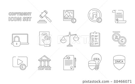 Intellectual property icons. Copyright legal policy regulations independence individuality rights patent ownership line icons 88466071