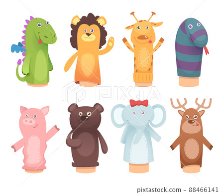 Hands puppets. Toys from socks for kids funny children games characters isolated 88466141