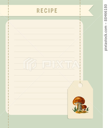 Recipe collage vintage card lined blank template with watercolor mushroom. Recipe collage vintage card lined blank template with watercolor mushroom. 88466180