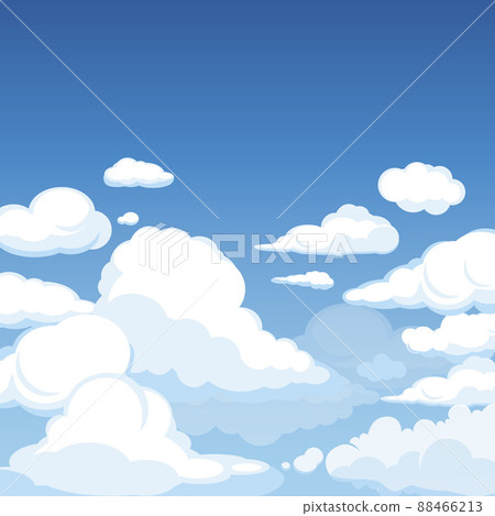 Sky with fluffy clouds. Clean blue panorama of cloudscape cloudy cartoon illustration 88466213