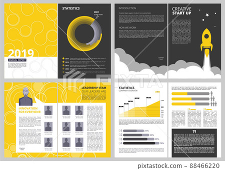 Brochure layout template. Anual report business finance presentation pages design project with place for your text Brochure layout template. Anual report business finance presentation pages design project with place for your text 88466220