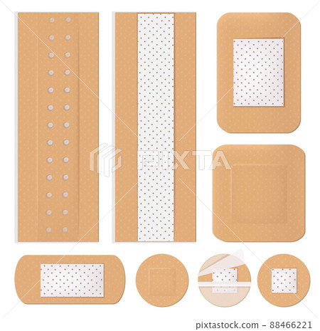 Medical bandage. Plastering shapes adhesive healthcare medicine plaster antiseptic isolated Medical bandage. Plastering shapes adhesive healthcare medicine plaster antiseptic isolated 88466221
