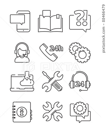 Customer service help icon. Office web or online and telephone support center admin linear symbols isolated 88466479