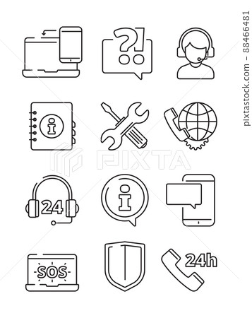 Customer service icons. Support help at phone line or web line symbols 88466481