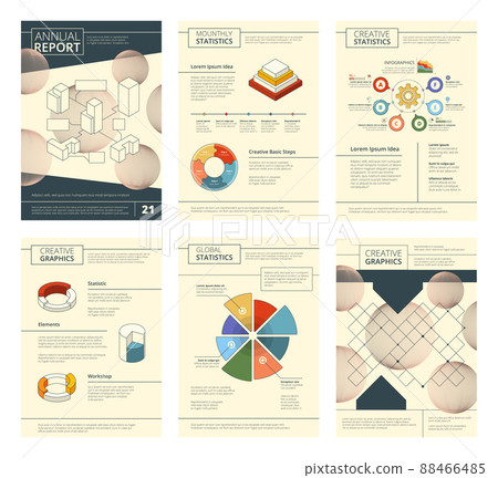 Annual report template. Report business company presentation banner flyers pages booklet design 88466485