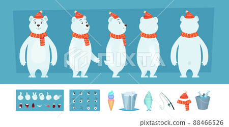 Polar bear animation. White wild animal body parts and different faces character creation kit 88466526