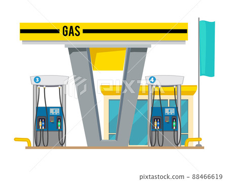 Gas pump station. Exterior of shop gas petroleum oils for cars cartoon background Gas pump station. Exterior of shop gas petroleum oils for cars cartoon background 88466619