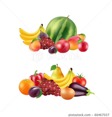 realistic fruits and berries piles set isolated on white background illustration realistic fruits and berries piles set isolated on white background illustration 88467037
