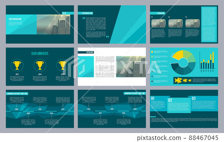 Business presentation template. Magazine pages or slideshow with abstract geometry shapes and place for text design 88467045