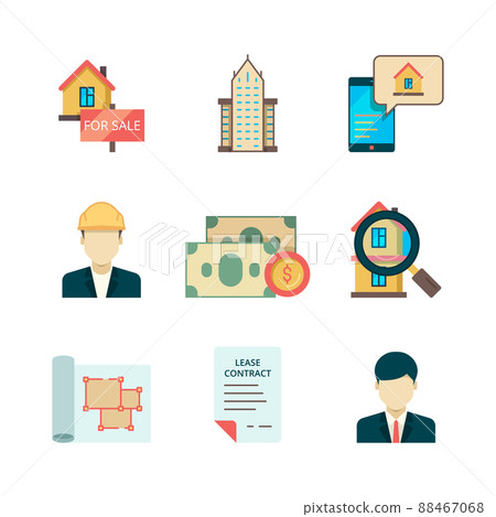 Real estate icons. Rent property home sale homeowner manager realtor insurance building business flat pictures 88467068