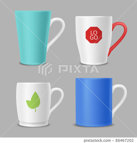 Mockup mugs. Business identity office cups with logos colored template 88467202