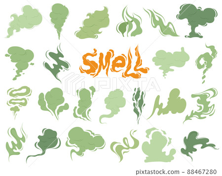 Bad smell. Steam smoke clouds of cigarettes or expired old food cooking cartoon icons 88467280