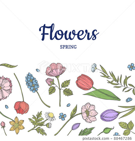 hand drawn flowers background banner poster - Stock Illustration ...