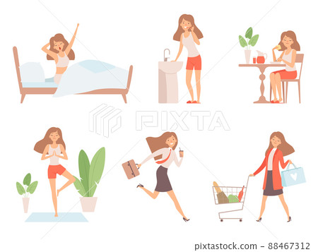 Woman daily routine. Business lady time... - Stock Illustration [88467312]  - PIXTA