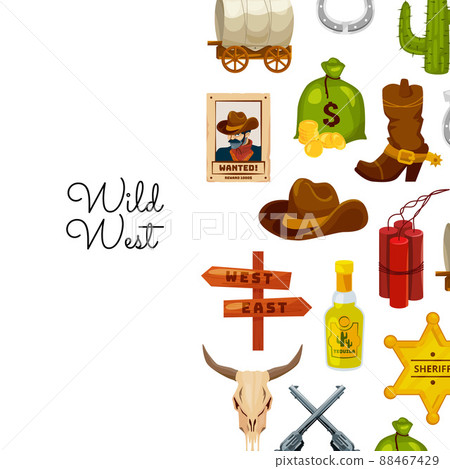 cartoon wild west elements background with place for text illustration cartoon wild west elements background with place for text illustration 88467429